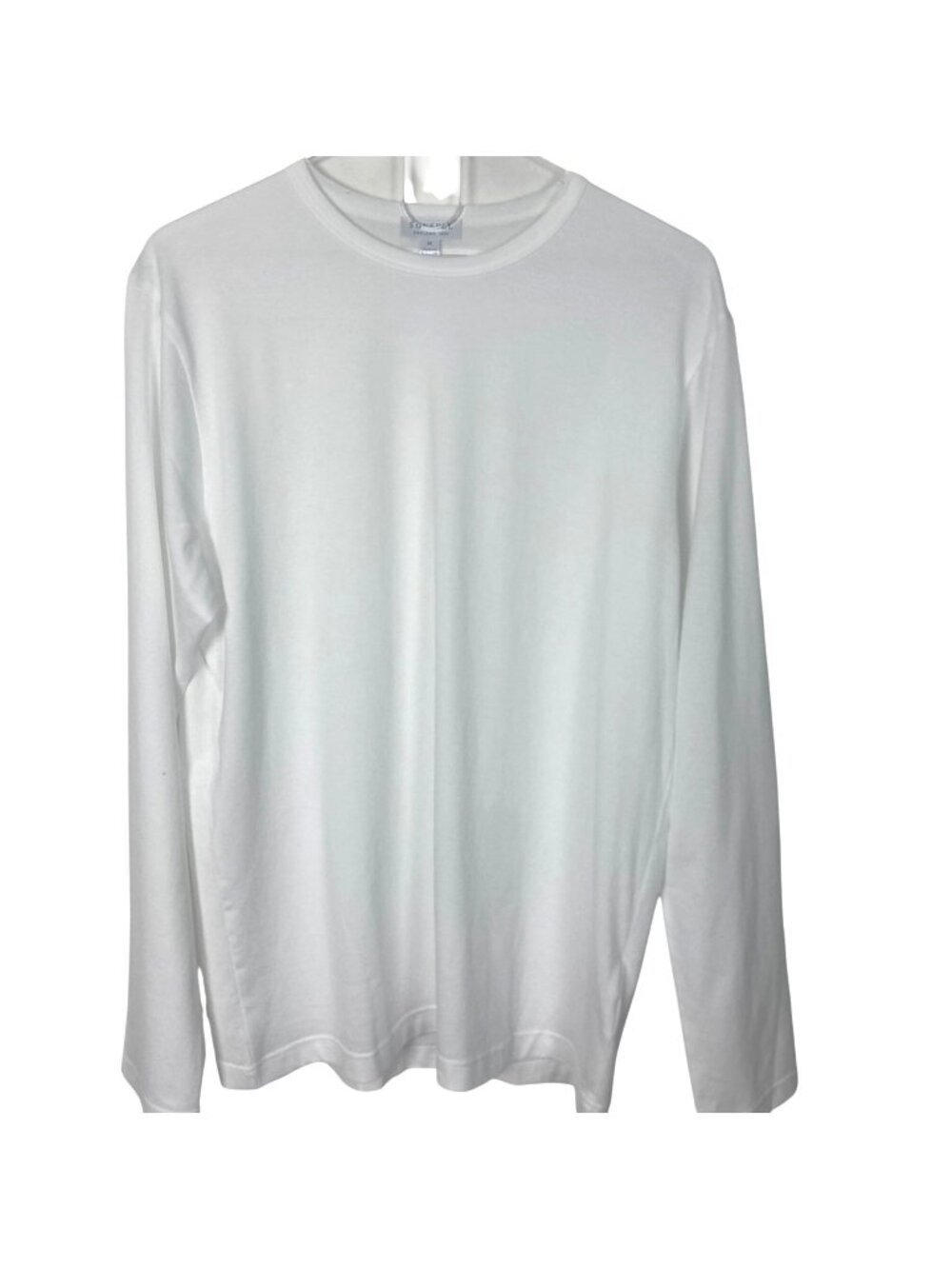 Sunspel Mens White Long Sleeve Crewneck T Shirt Cotton Medium Made In England
